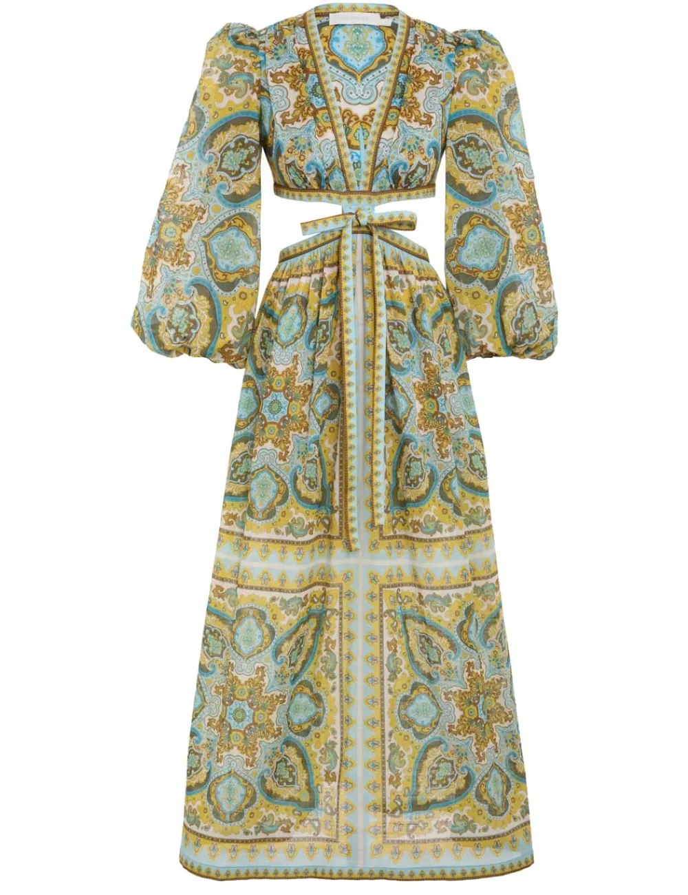 ZIMMERMANN Halcyon Tie Front Midi Dress-Women Clothing