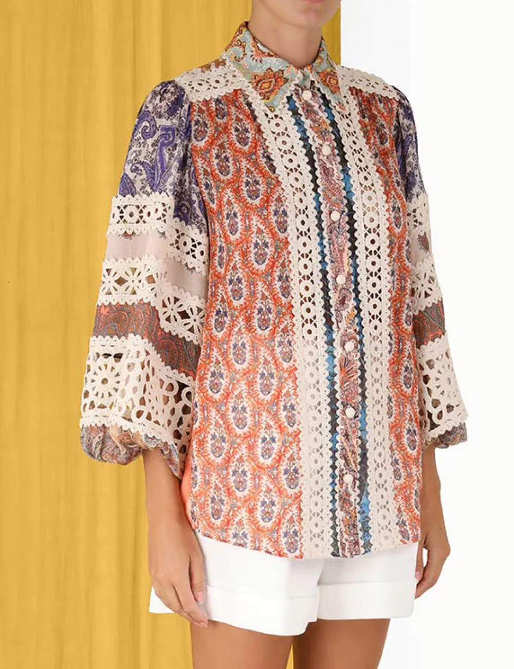 ZIMMERMANN Devi Spliced Billow Blouse-Women Tops