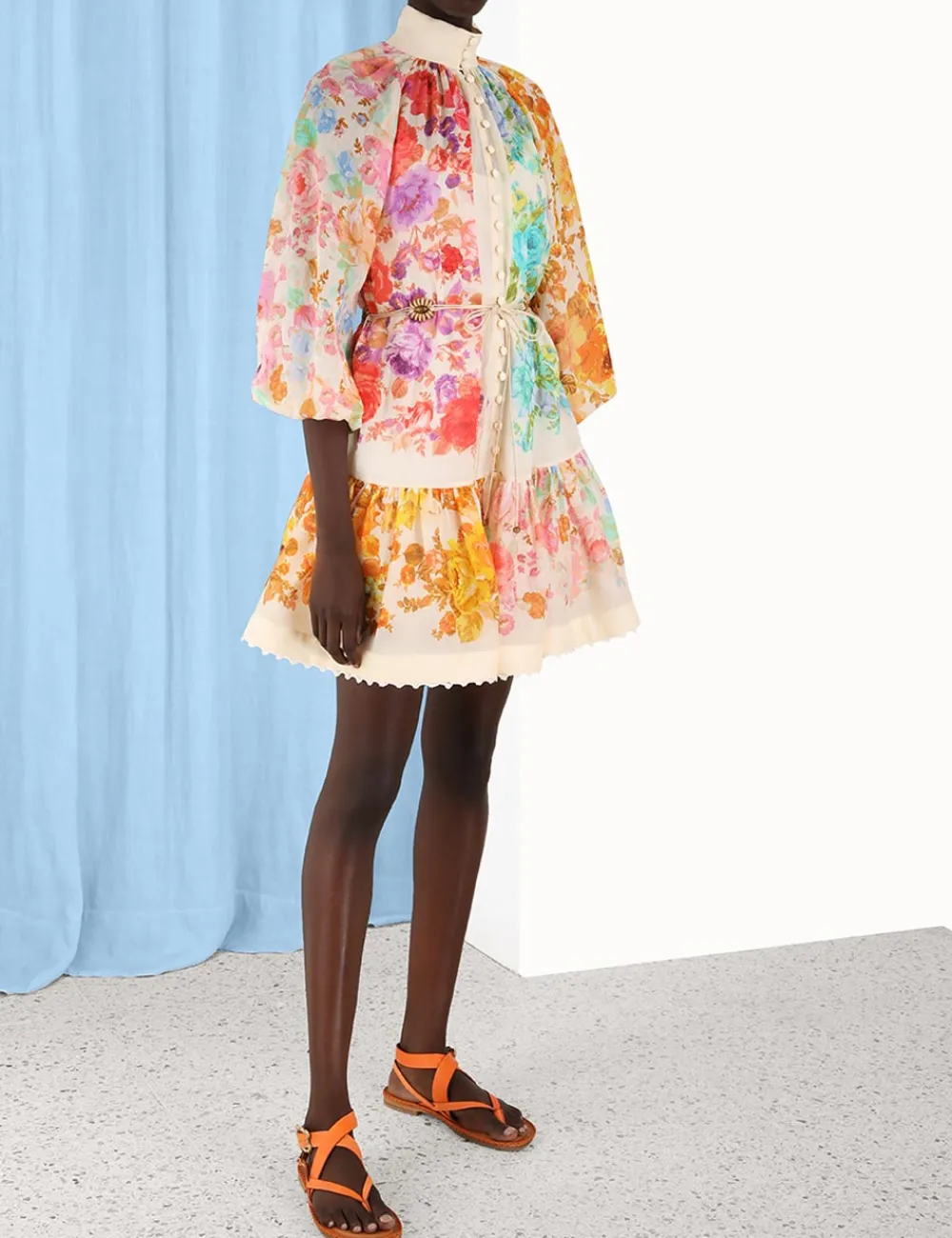 ZIMMERMANN Raie Lantern Mini Dress-Women Clothing