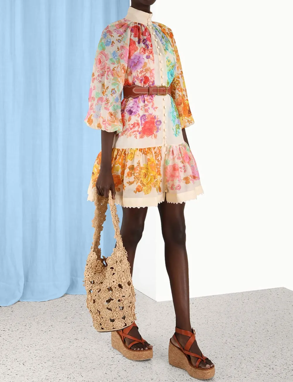 ZIMMERMANN Raie Lantern Mini Dress-Women Clothing