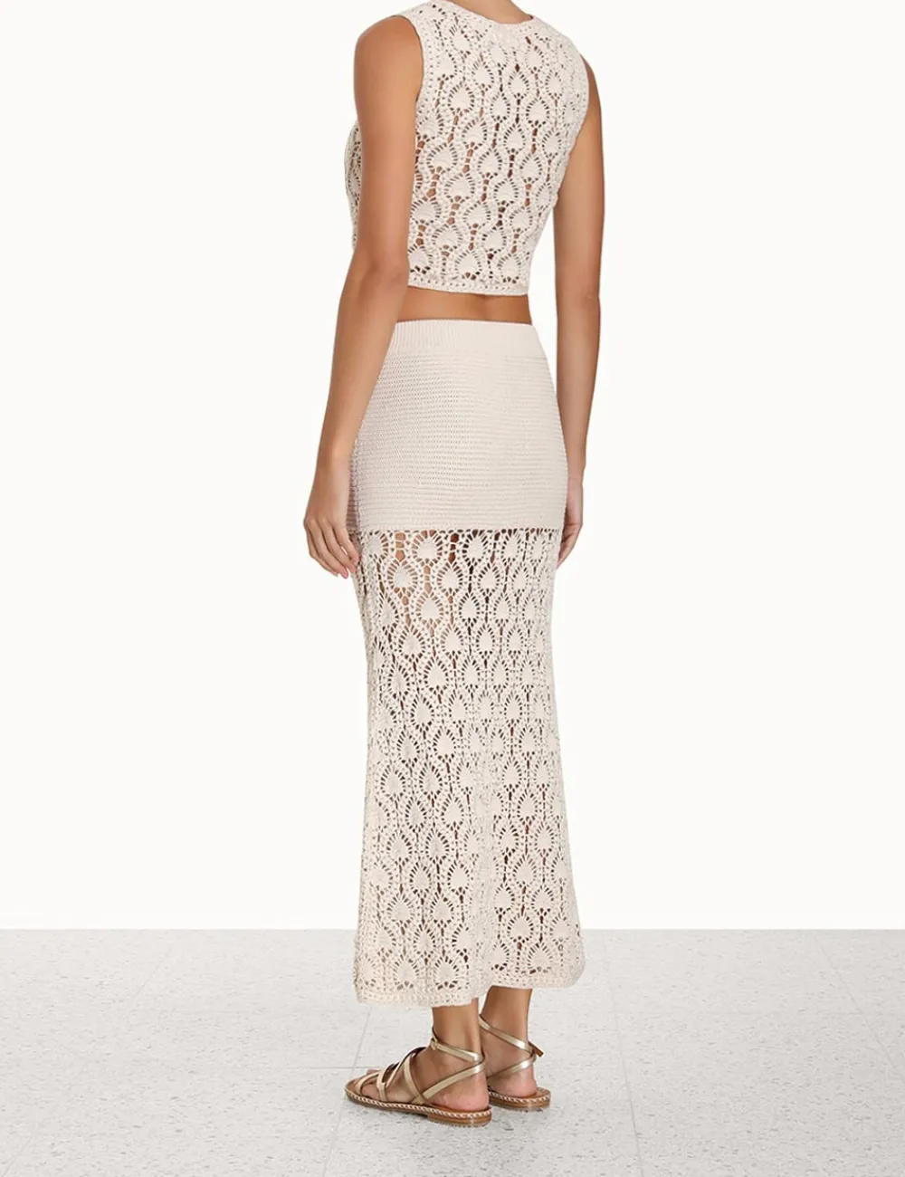 ZIMMERMANN Ginger Hand Crochet Midi Skirt-Women Skirts