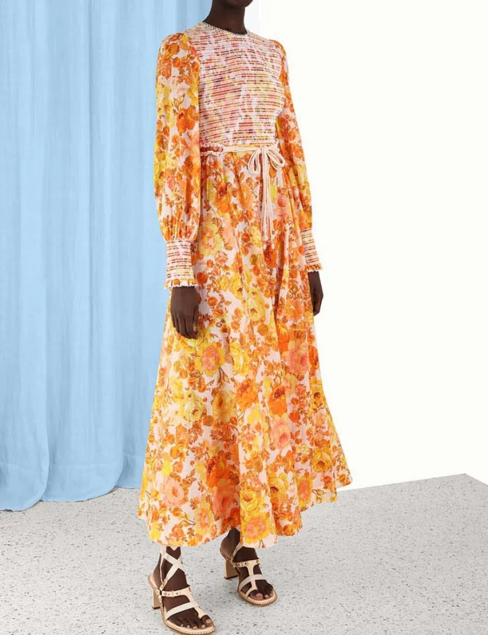 ZIMMERMANN Raie Smocked Bodice Midi Dress-Women Dresses & Coverups