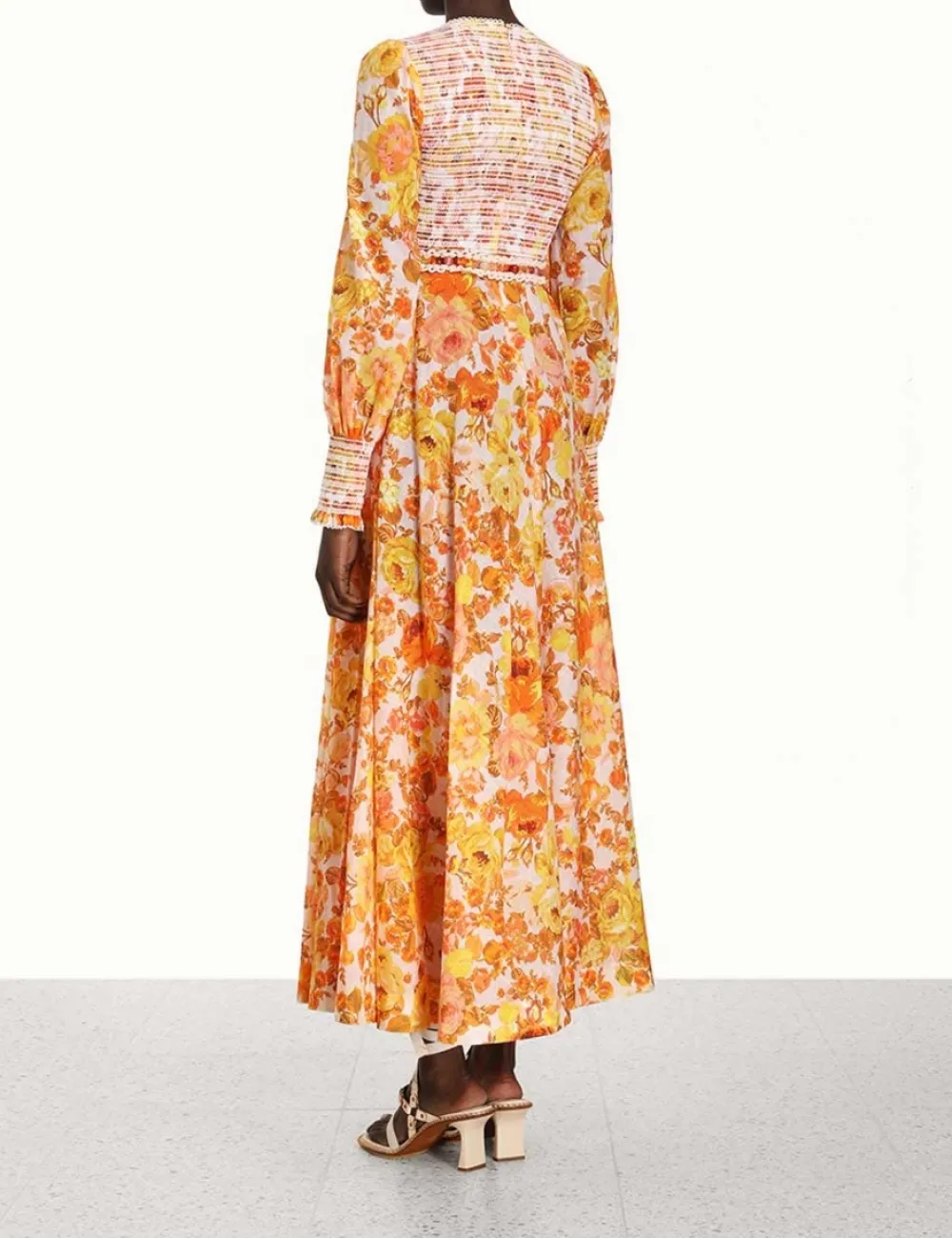 ZIMMERMANN Raie Smocked Bodice Midi Dress-Women Dresses & Coverups