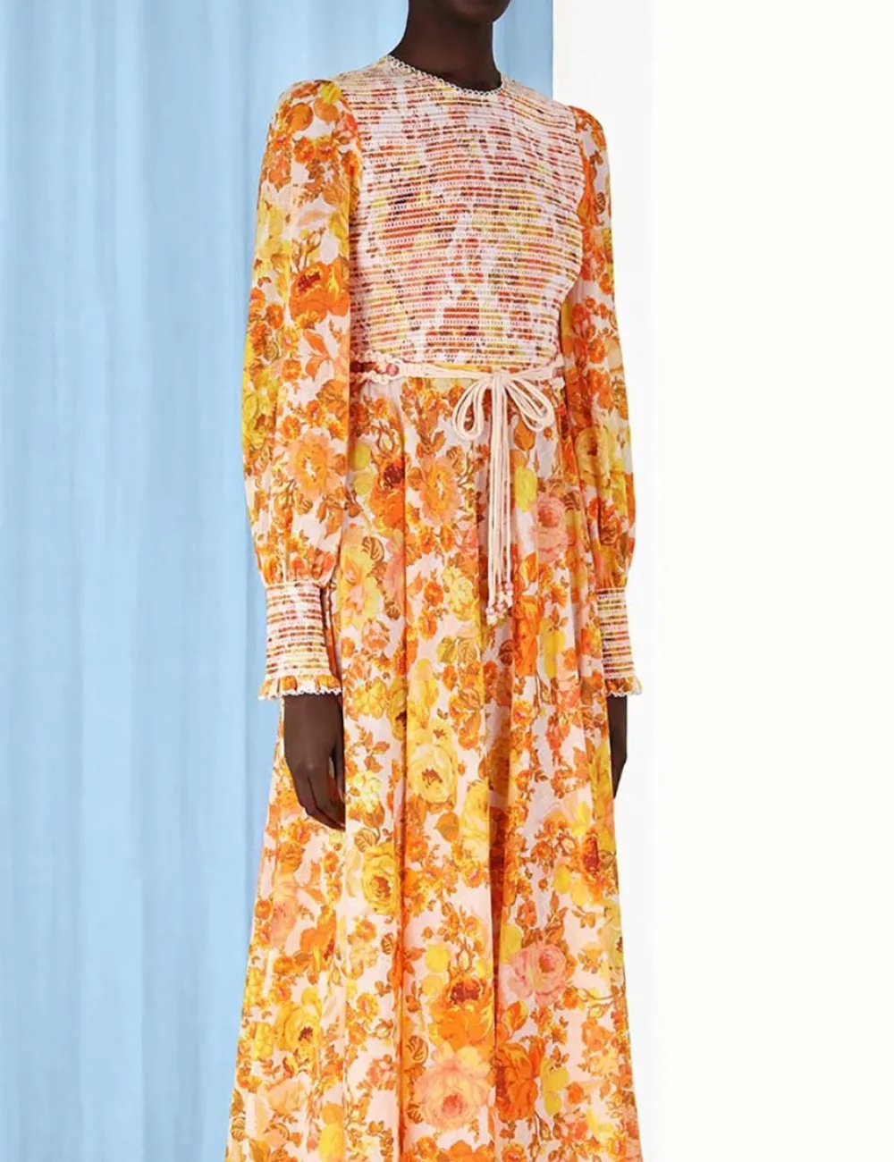 ZIMMERMANN Raie Smocked Bodice Midi Dress-Women Dresses & Coverups