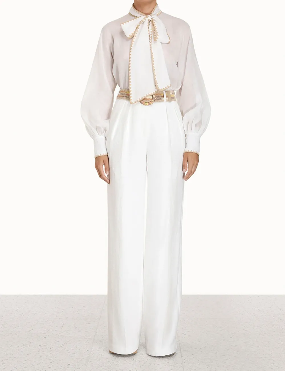 ZIMMERMANN Devi Tie Neck Blouse-Women Tops