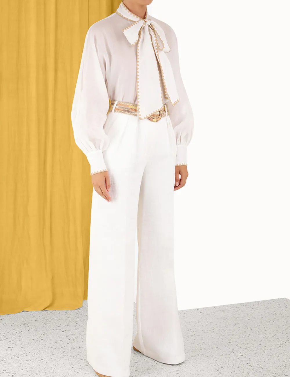 ZIMMERMANN Devi Tie Neck Blouse-Women Tops