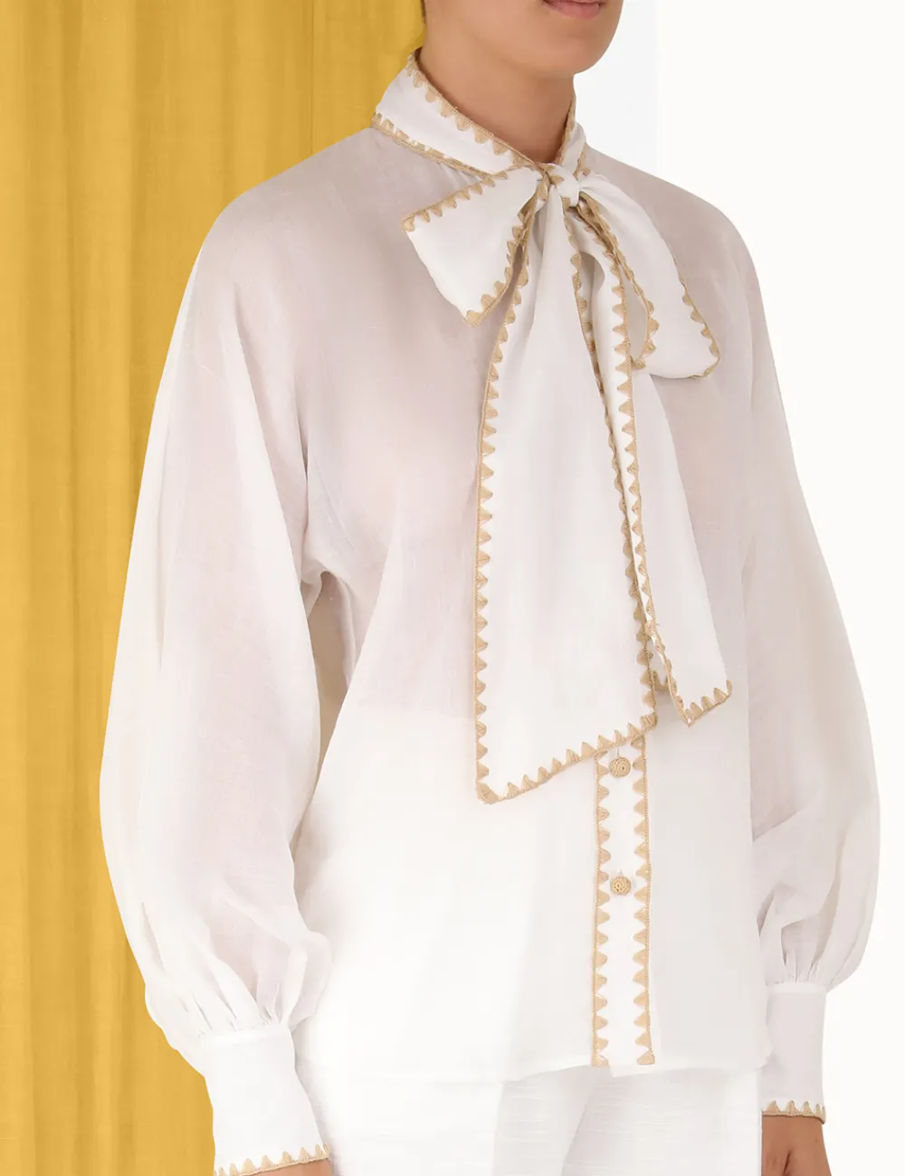 ZIMMERMANN Devi Tie Neck Blouse-Women Tops