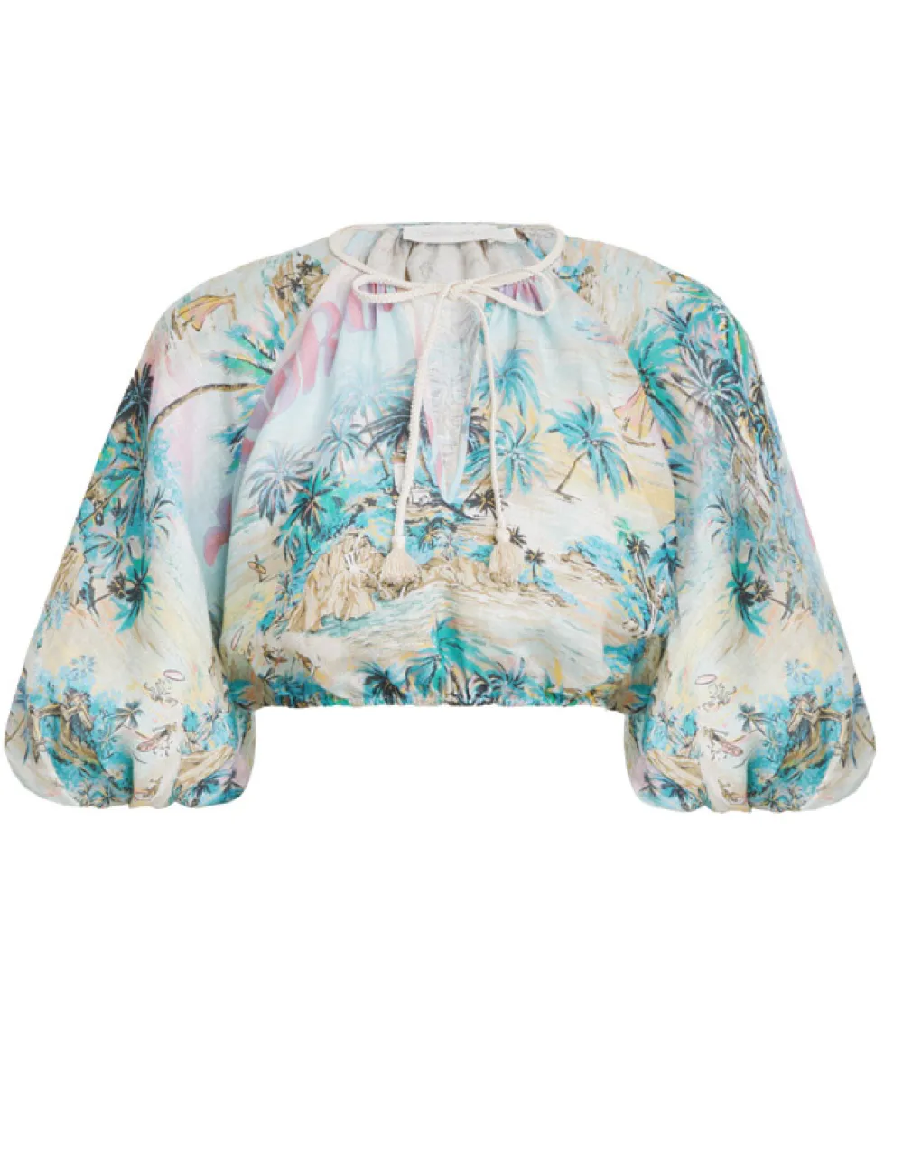 ZIMMERMANN Vacay Puff Sleeve Crop Top-Women Tops