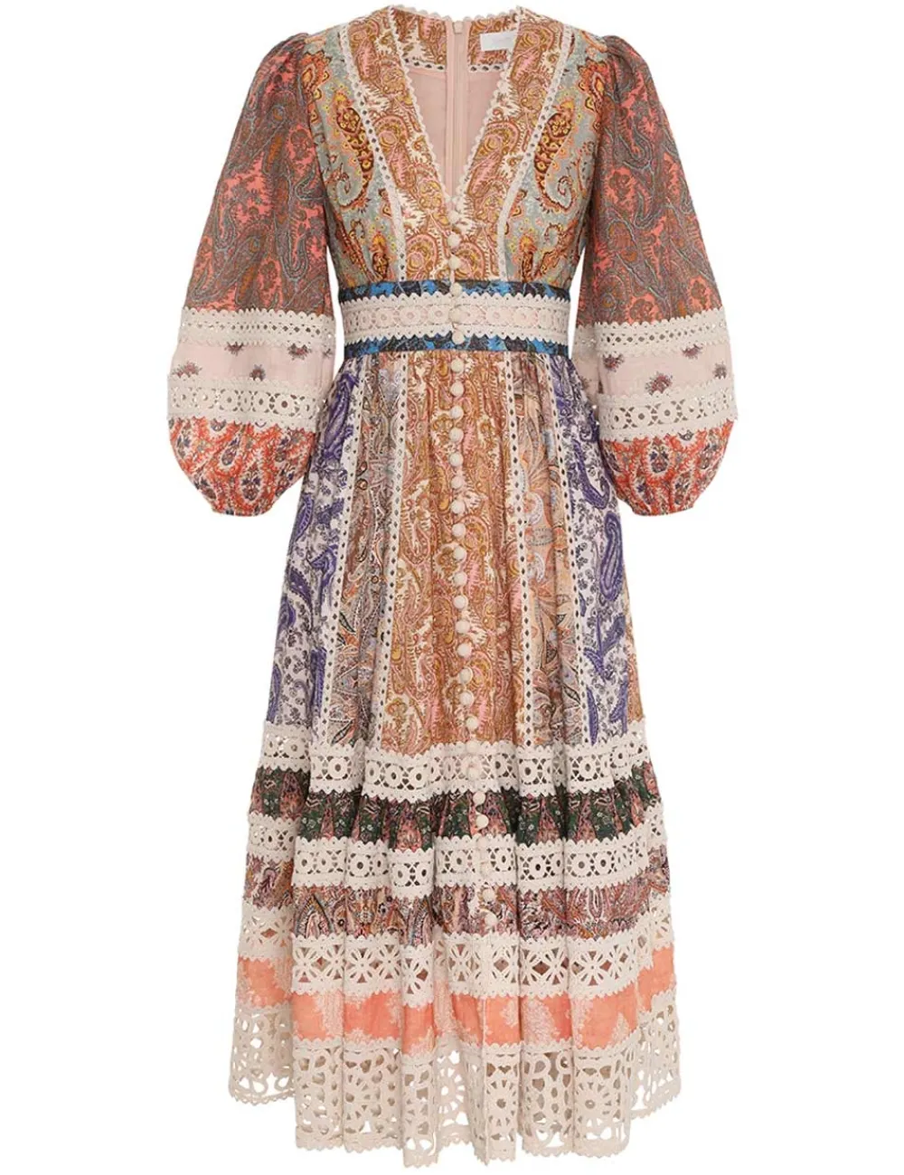 ZIMMERMANN Devi Spliced Midi Dress-Women Clothing