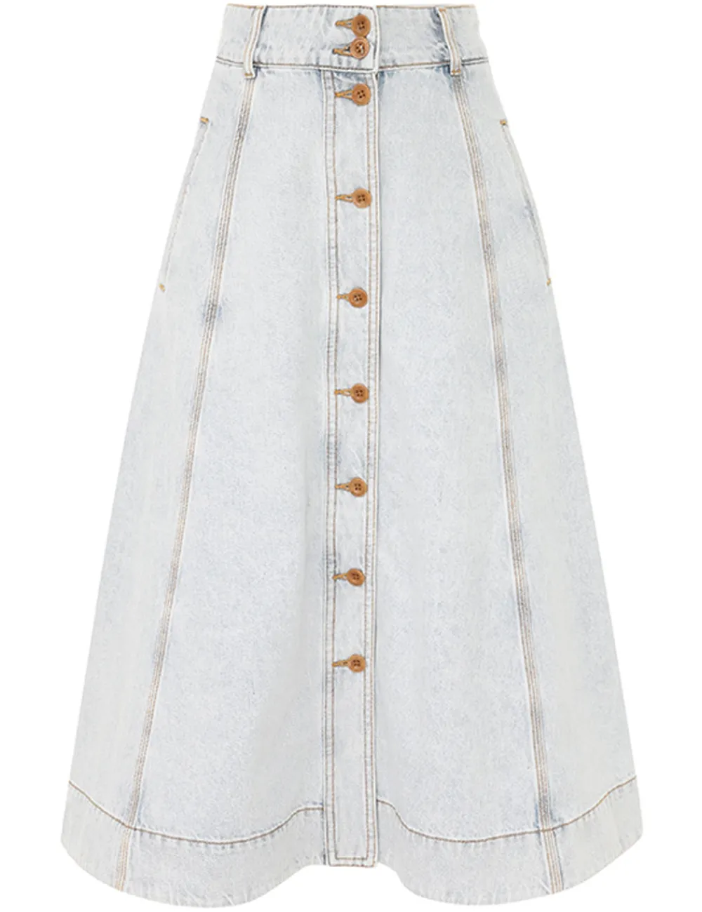 ZIMMERMANN August A Line Denim Skirt-Women Clothing