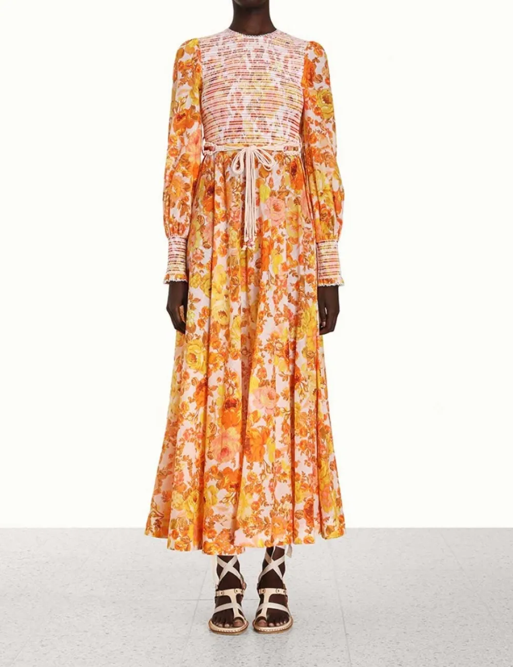 ZIMMERMANN Raie Smocked Bodice Midi Dress-Women Clothing