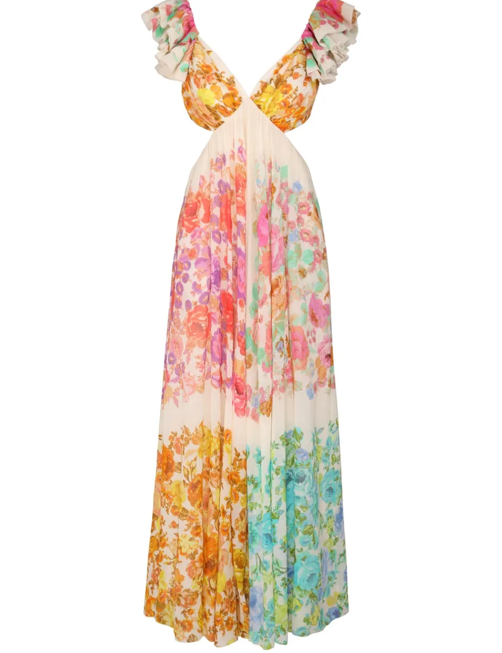 ZIMMERMANN Raie Frill Shoulder Midi Dress-Women Clothing