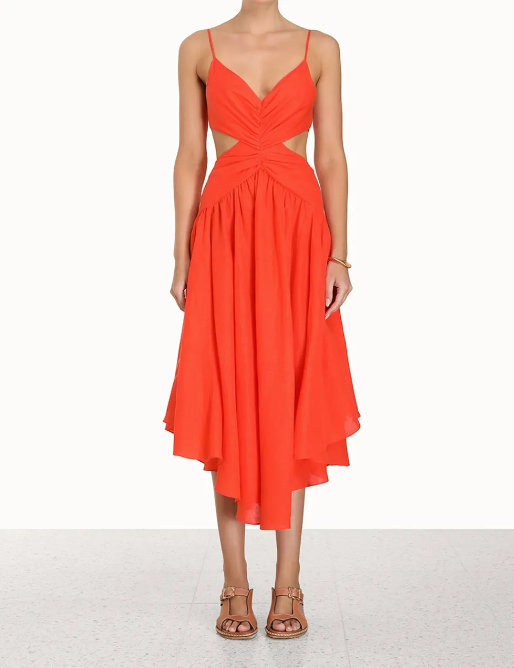 ZIMMERMANN Raie Plunge Cut Out Midi Dress-Women Dresses & Coverups