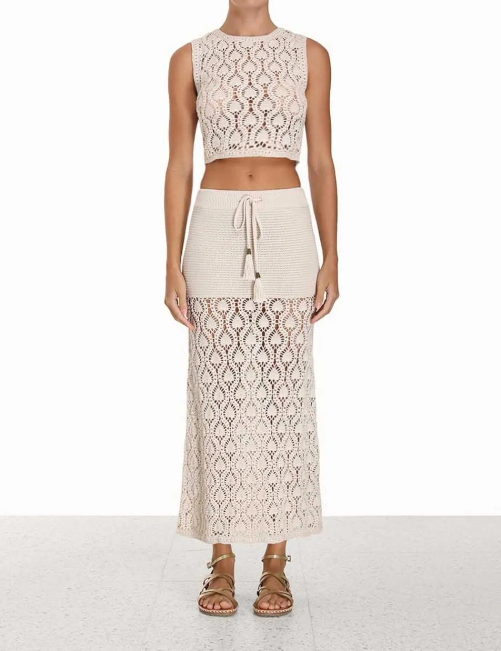 ZIMMERMANN Ginger Hand Crochet Midi Skirt-Women Clothing